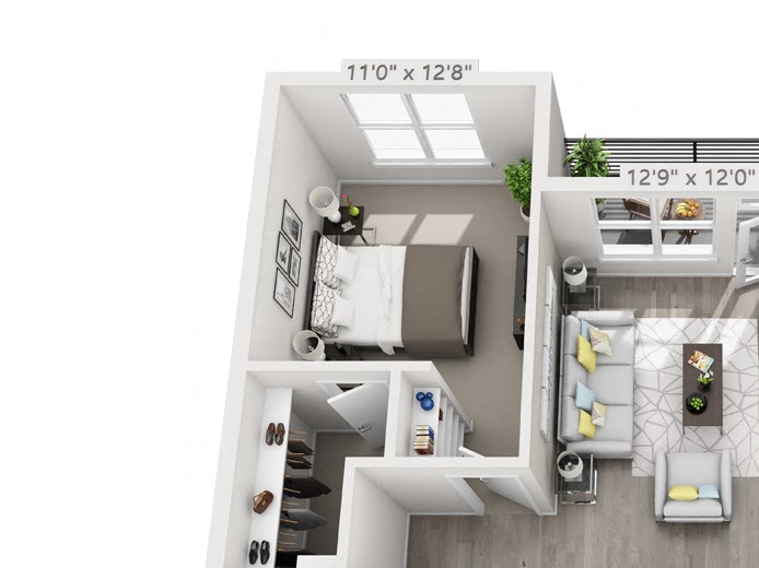 2 bedroom 2 bathroom apartment with 1,116 square feet of space.